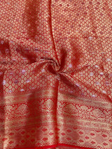 Bridal Red Chiniya Silk Lace Attached Banarasi Saree 