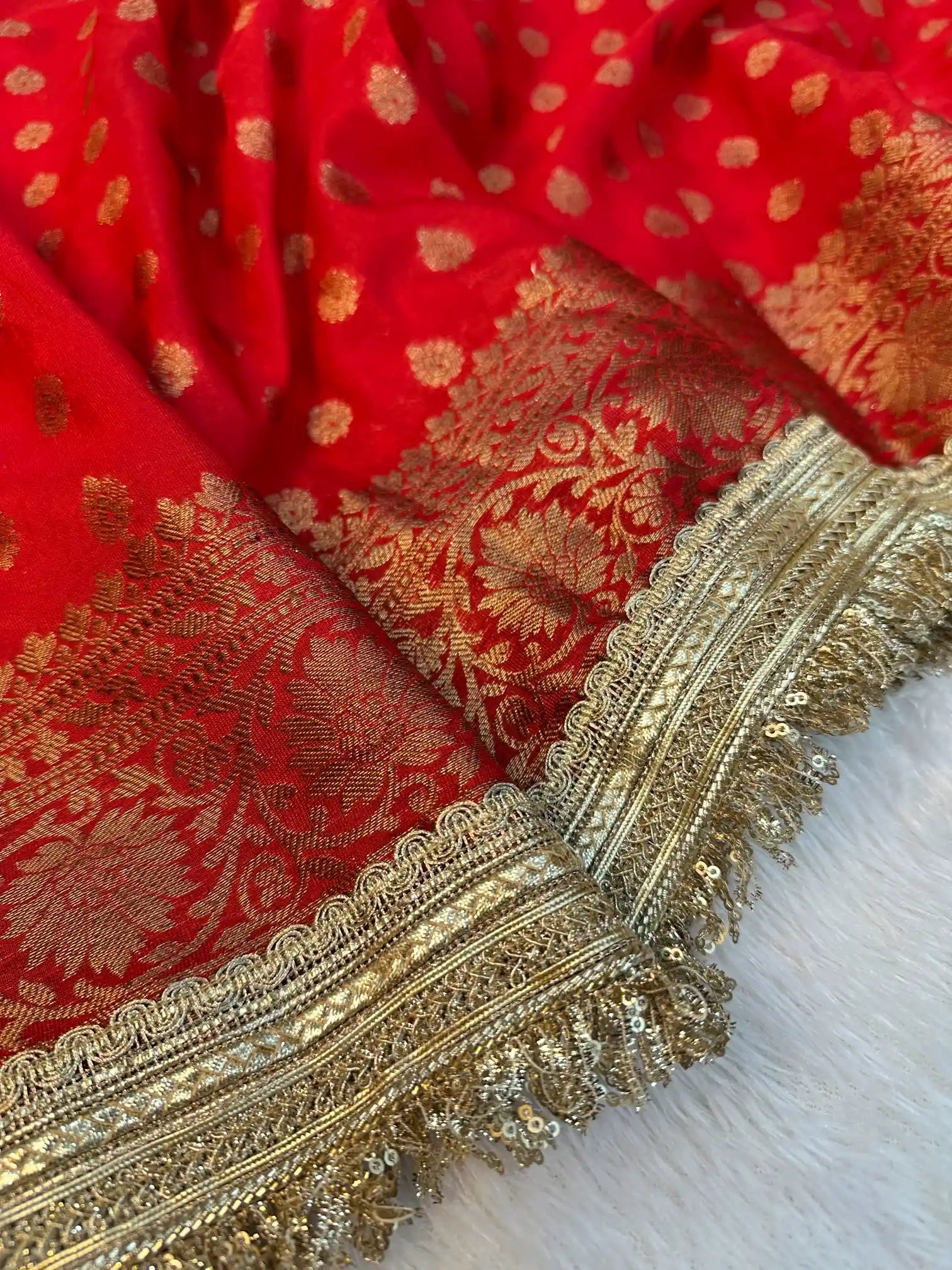 Bridal Red Georgette Silk Lace Work Banarasi Saree