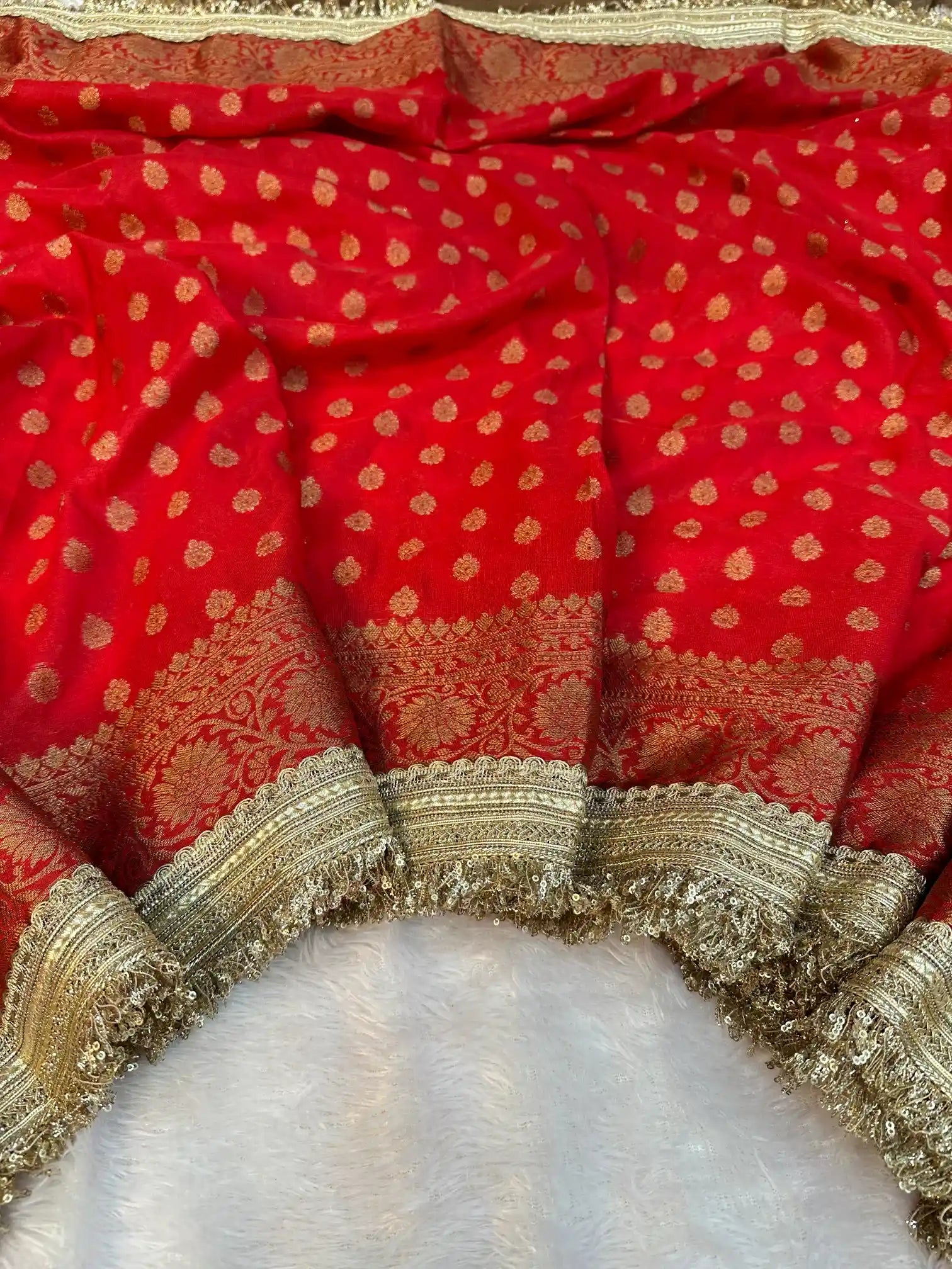 Bridal Red Georgette Silk Lace Work Banarasi Saree