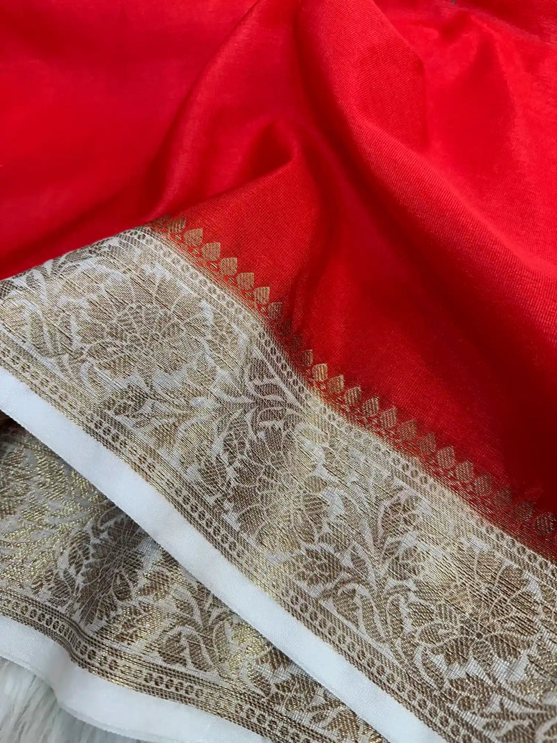 Bridal Red Mysore Silk Banarasi Saree