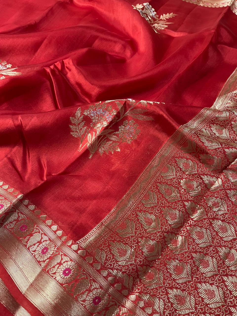 Bridal Red Pure Mango Silk Heritage Banarasi Saree