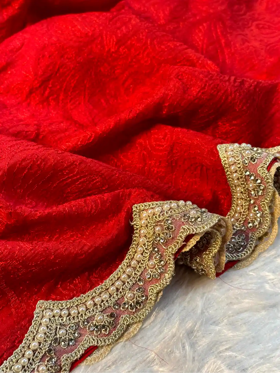 Bridal Red Pure Mul Chanderi Silk Chikankari Embroidery Banarasi Saree