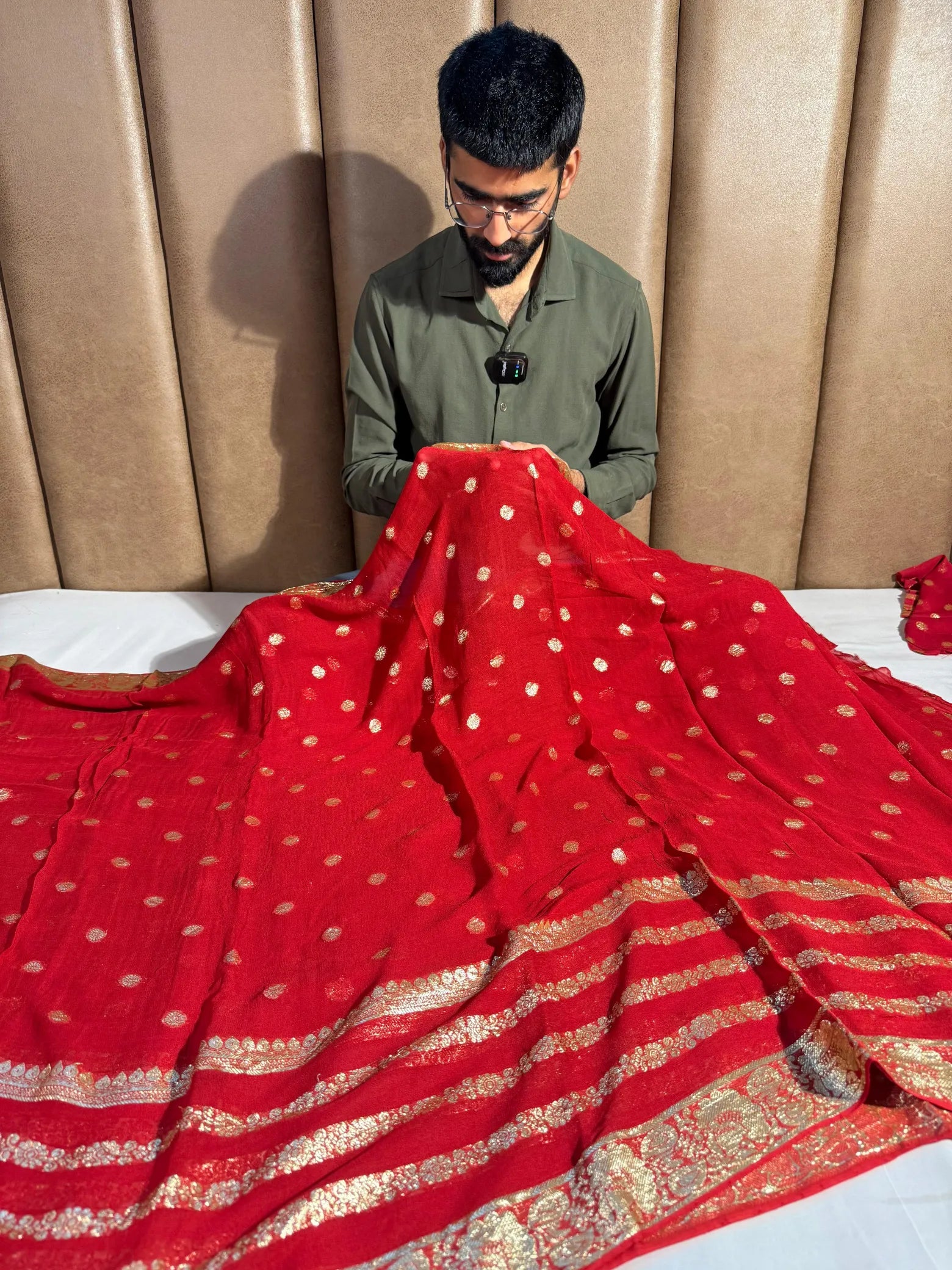 Bridal red premium viscose Georgette Banarasi saree
