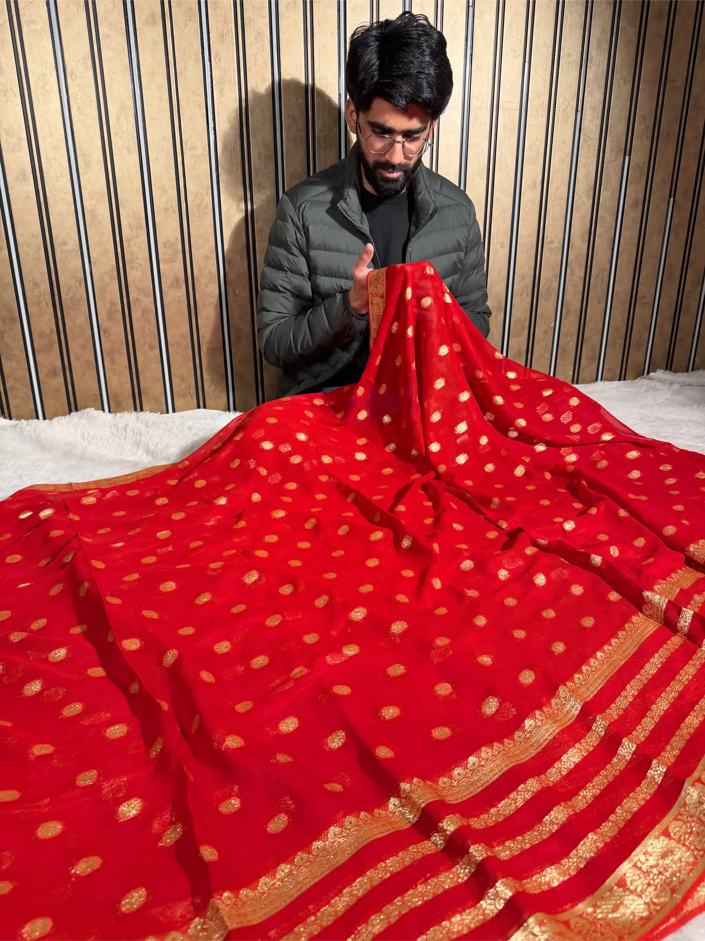 Bridal red premium viscose Georgette Banarasi saree