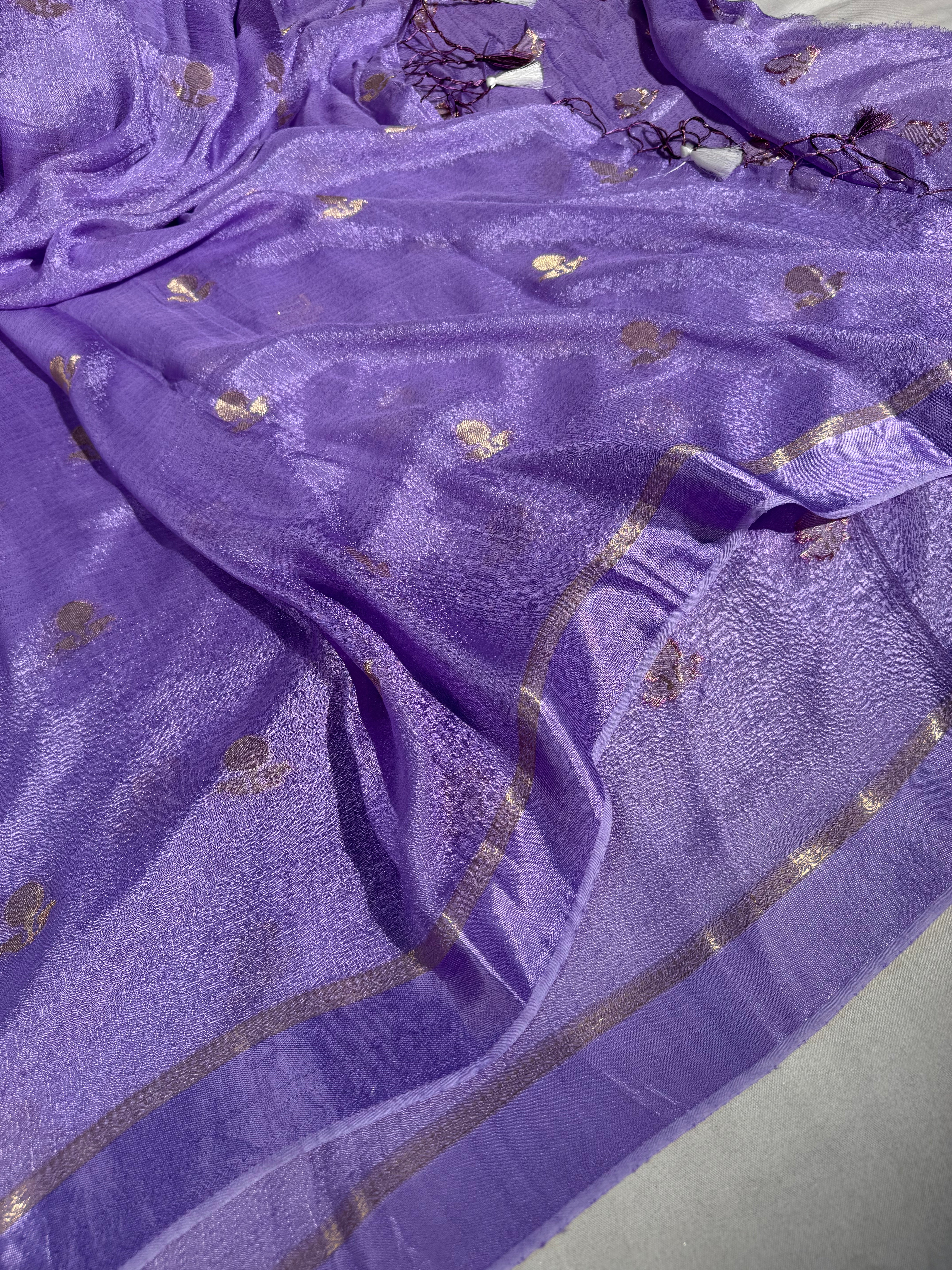 Light Lavender Viscose Georgette Buta Banarasi Saree