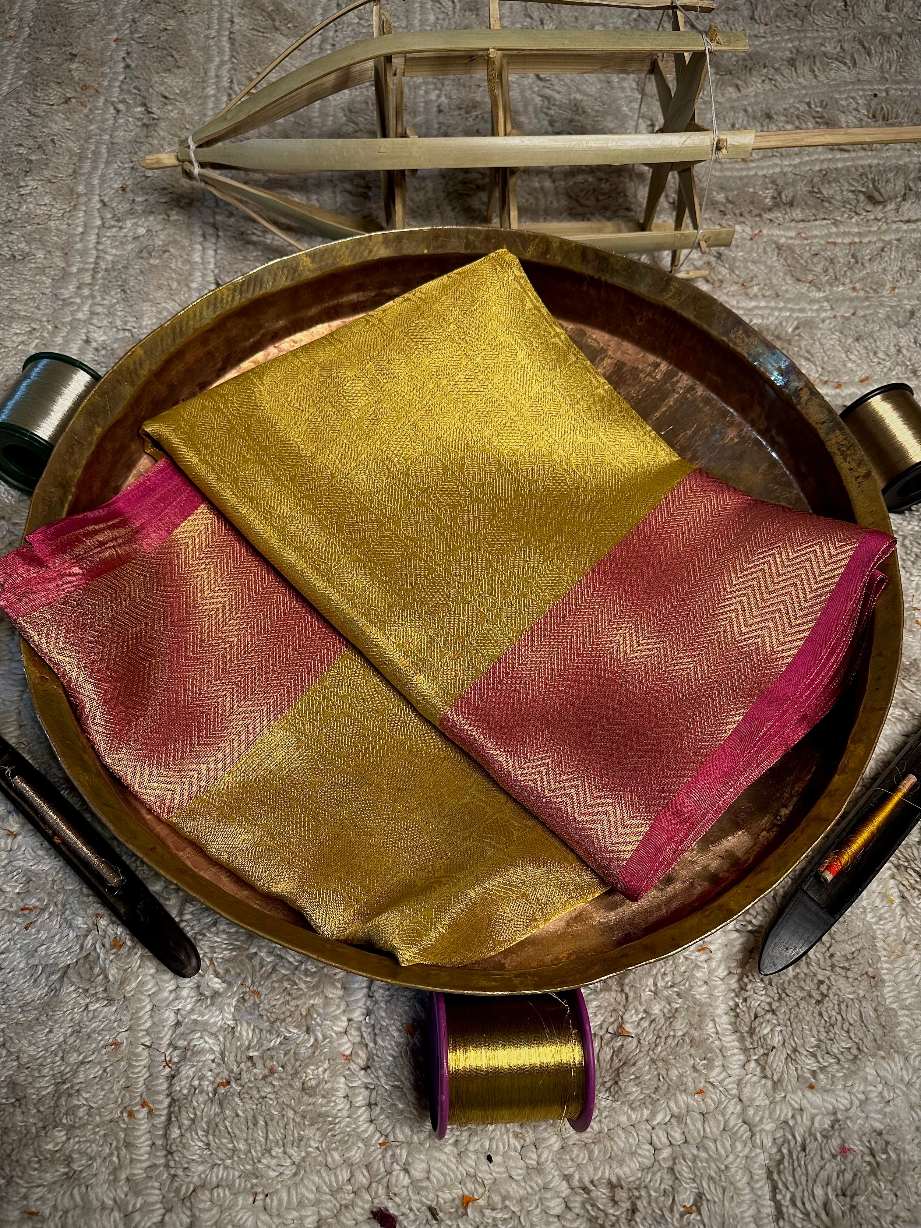 Bright Gold Kanjivaram Tissue Brocade Saree