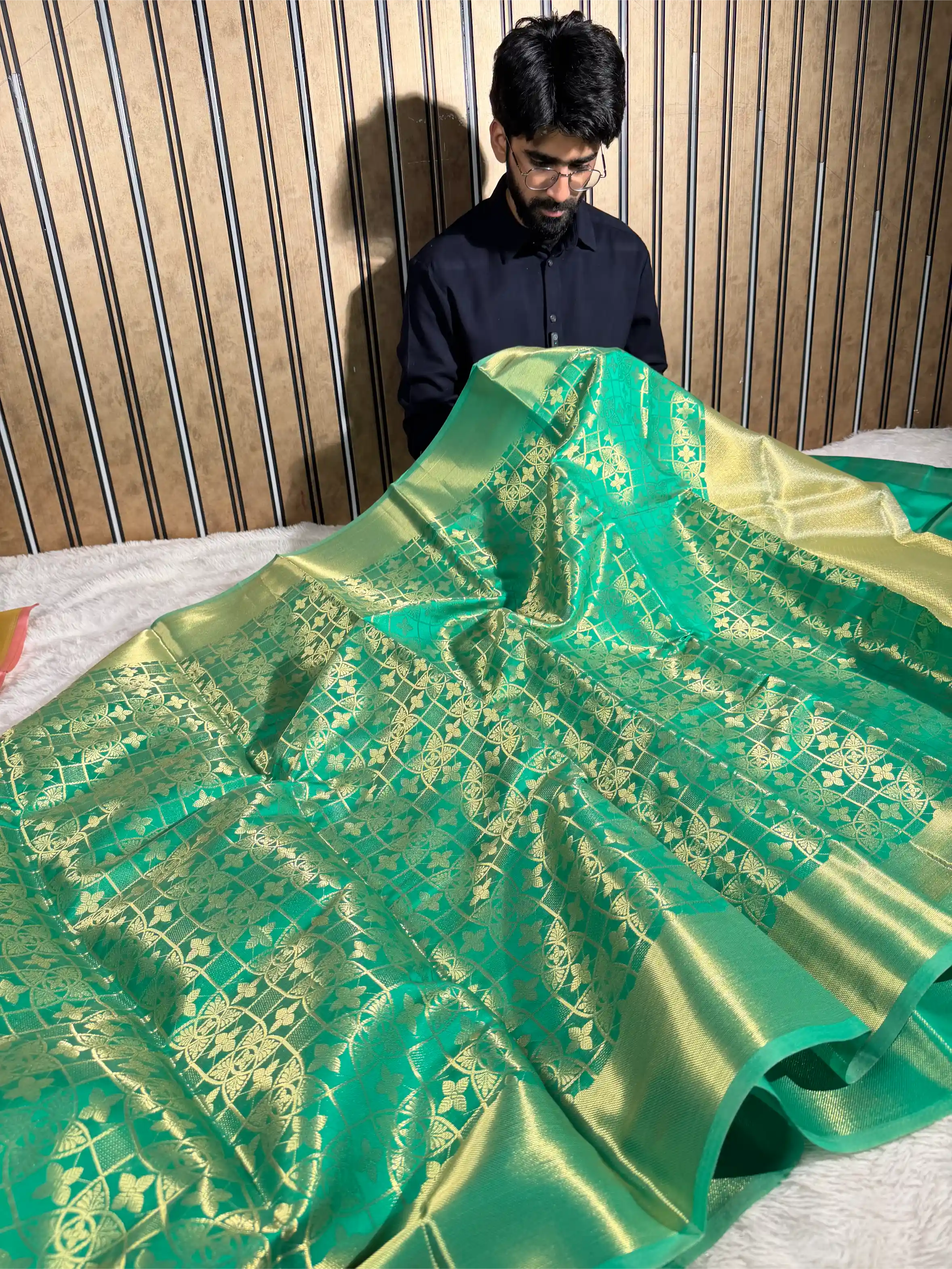 Bright Green Traditional Softsilk Banarasi Saree