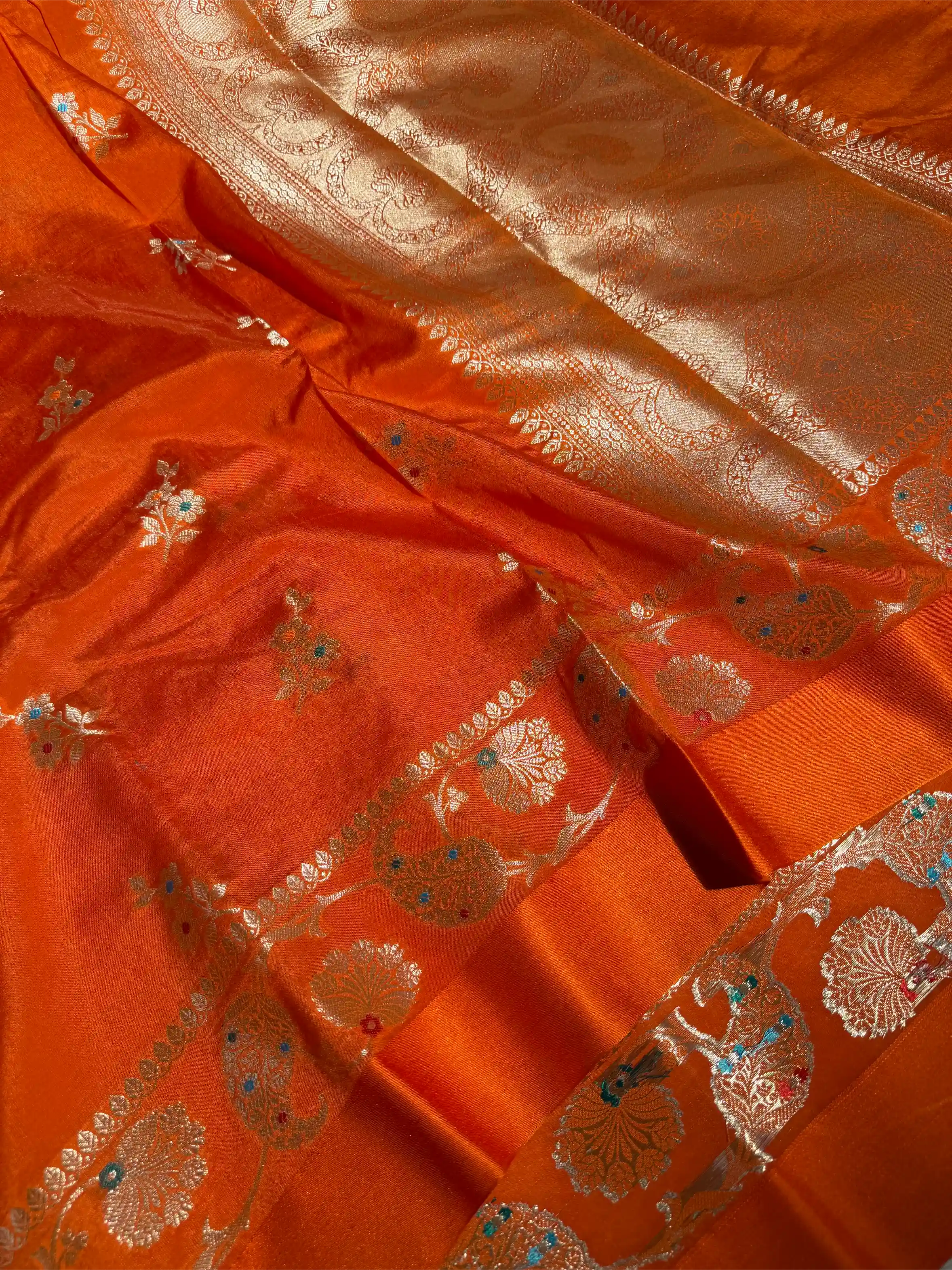 Bright Orange Chinia Silk Heritage Weave Banarasi Saree