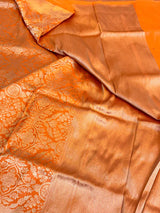 Bright Orange Embossed Pure Katan Silk Saree