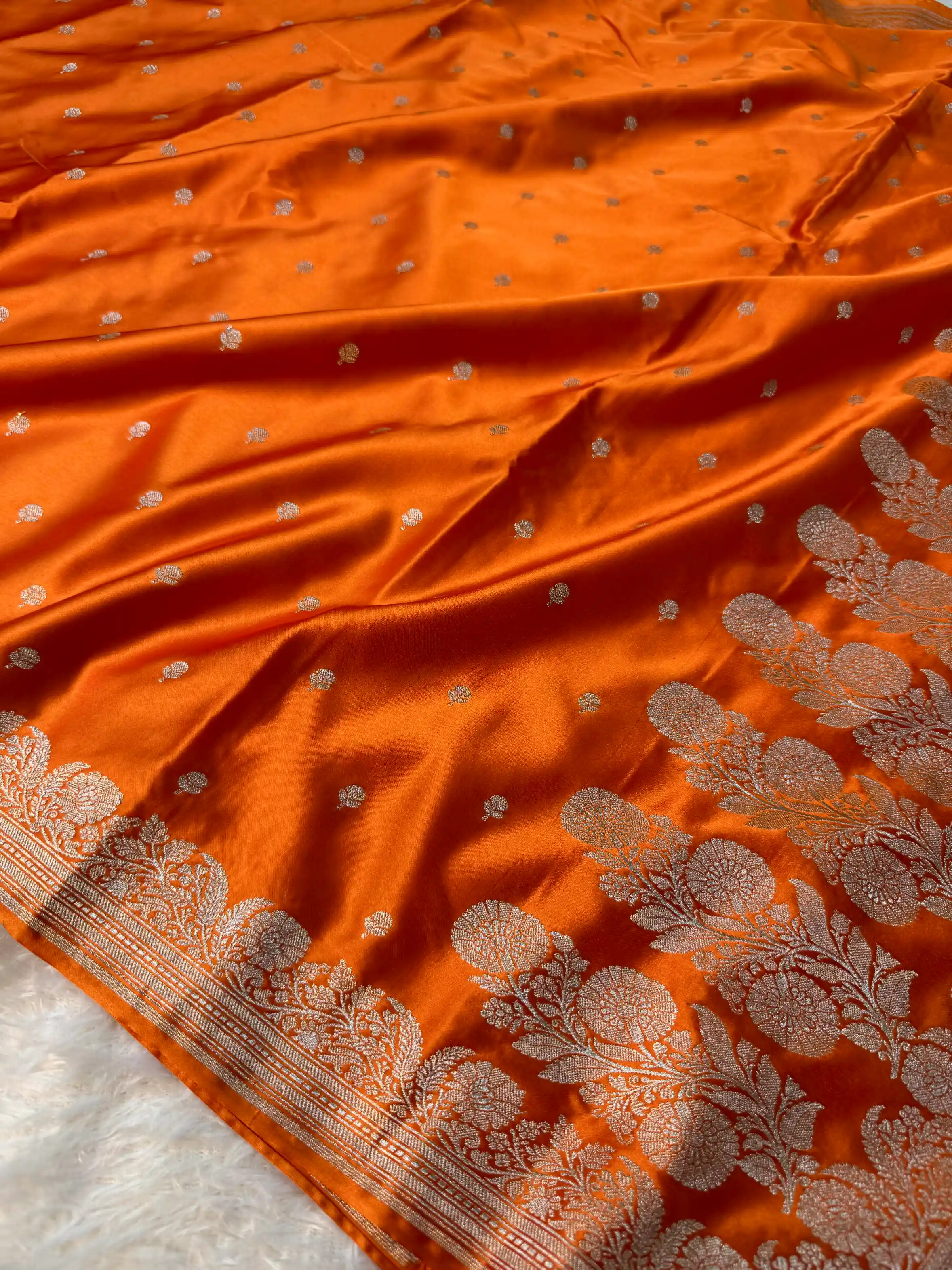 Bright Orange Mashru Katan Silk Heritage Banarasi Saree 