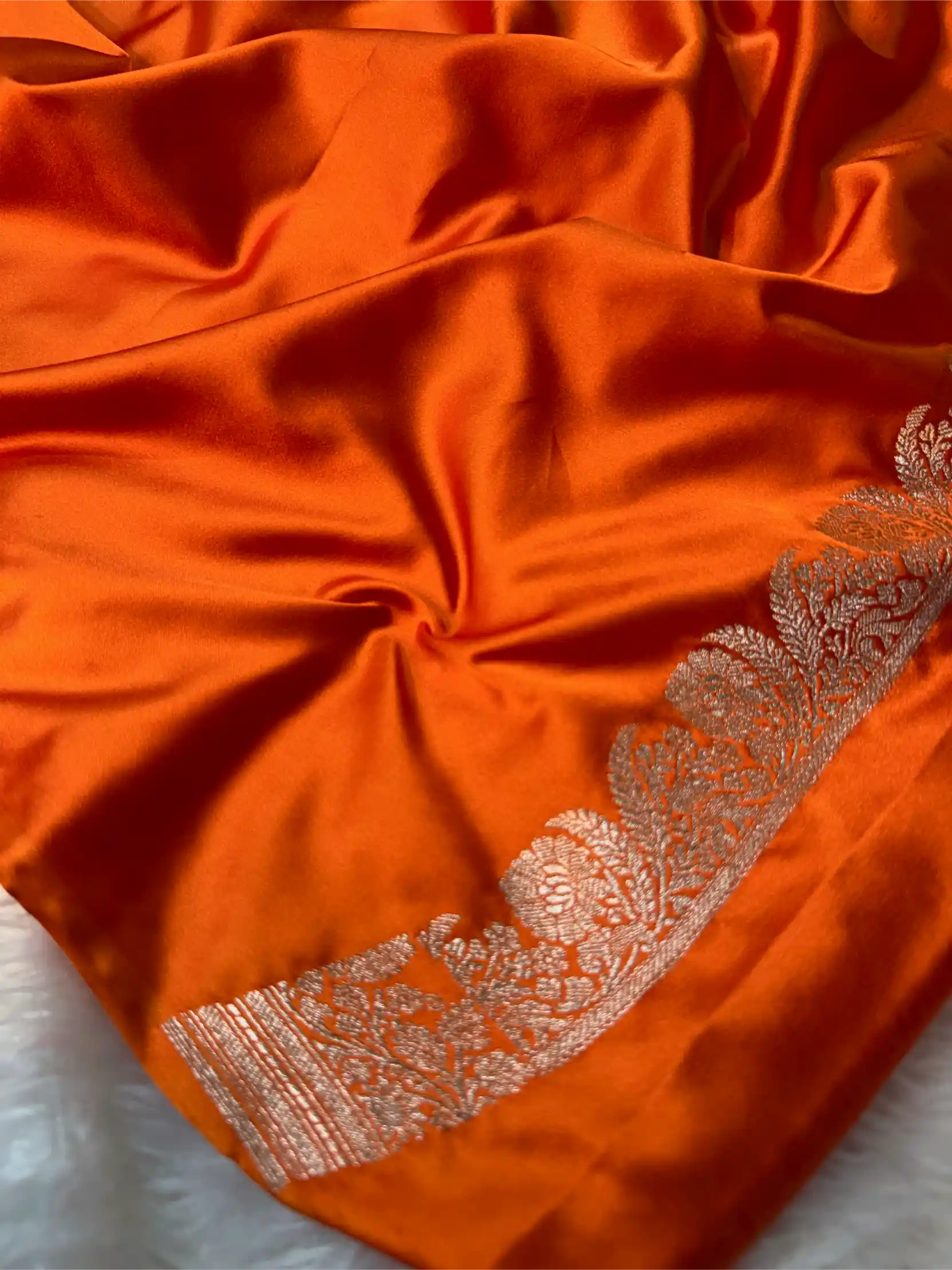 Bright Orange Mashru Katan Silk Heritage Banarasi Saree