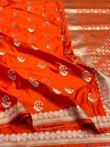 Bright Orange Traditional Weave Mashru Katan Saree
