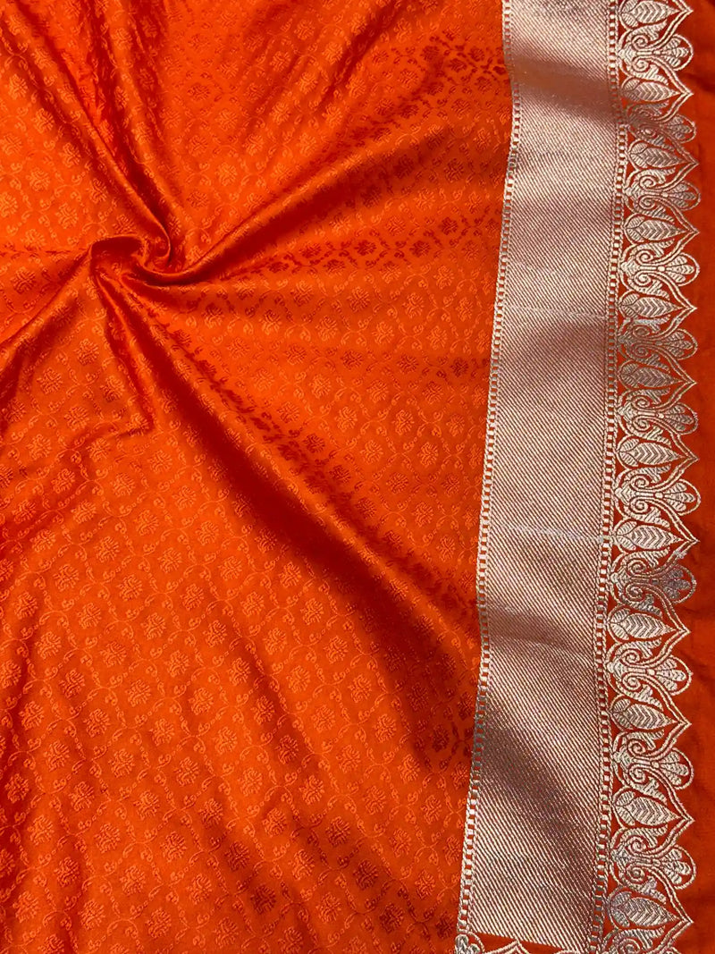 Bright Orange Traditional Weave Mashru Katan Saree