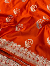 Bright Orange Traditional Weave Mashru Katan Saree
