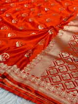 Bright Orange Traditional Weave Mashru Katan Saree