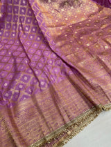 Bright Pink Chiniya Silk Designer Lace Work Banarasi Saree