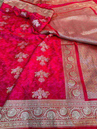 Bright Pink Mashru Silk Banarasi Saree