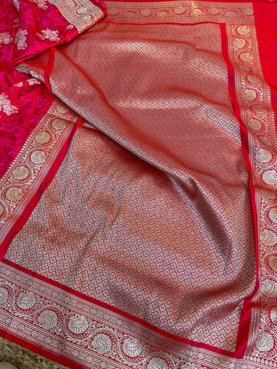 Bright Pink Mashru Silk Banarasi Saree