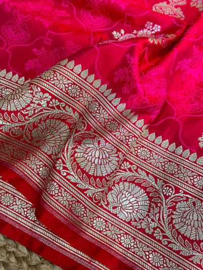 Bright Pink Mashru Silk Banarasi Saree