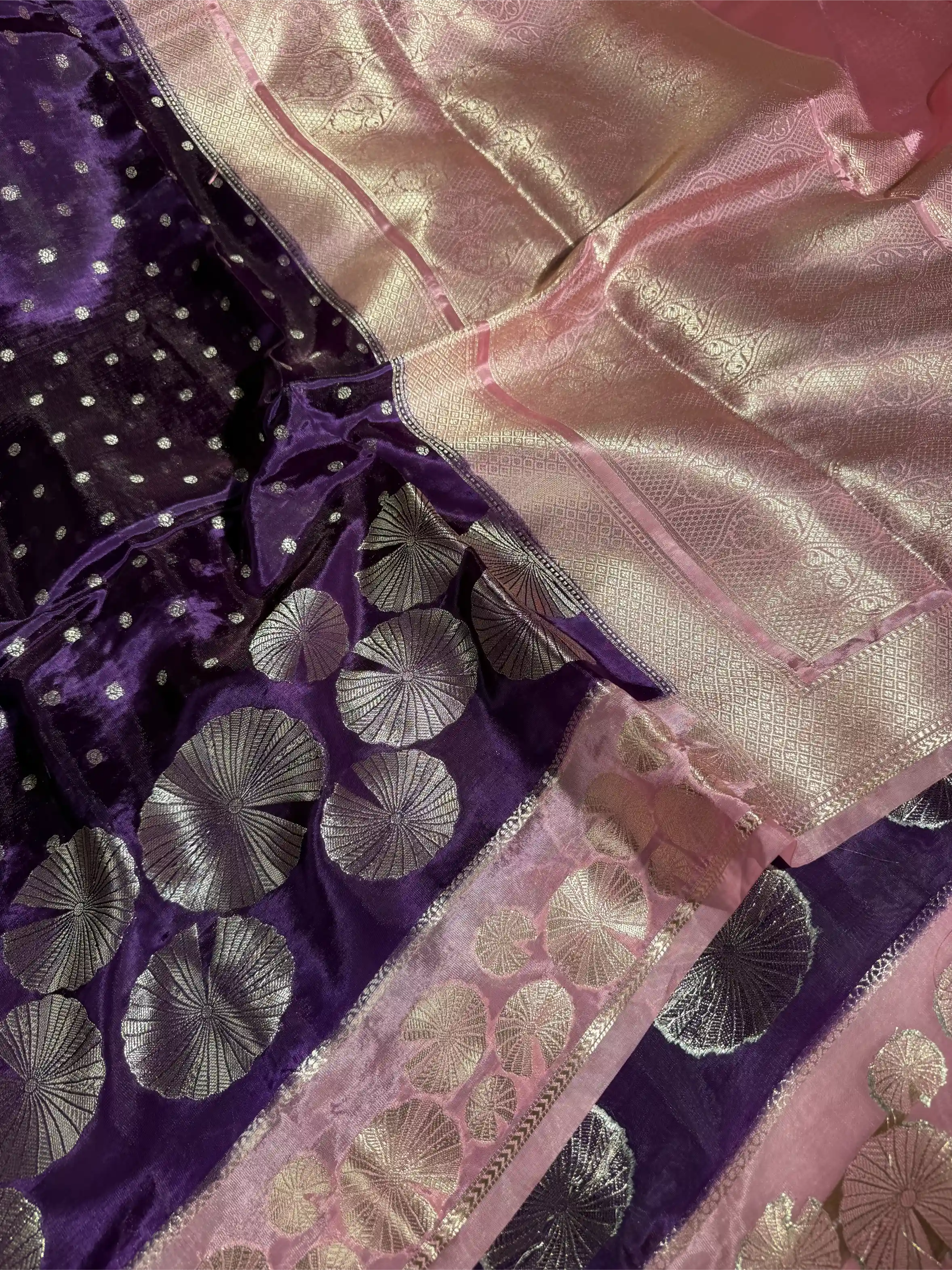 Bright Purple Banana Silk Contemporary Banarasi Saree