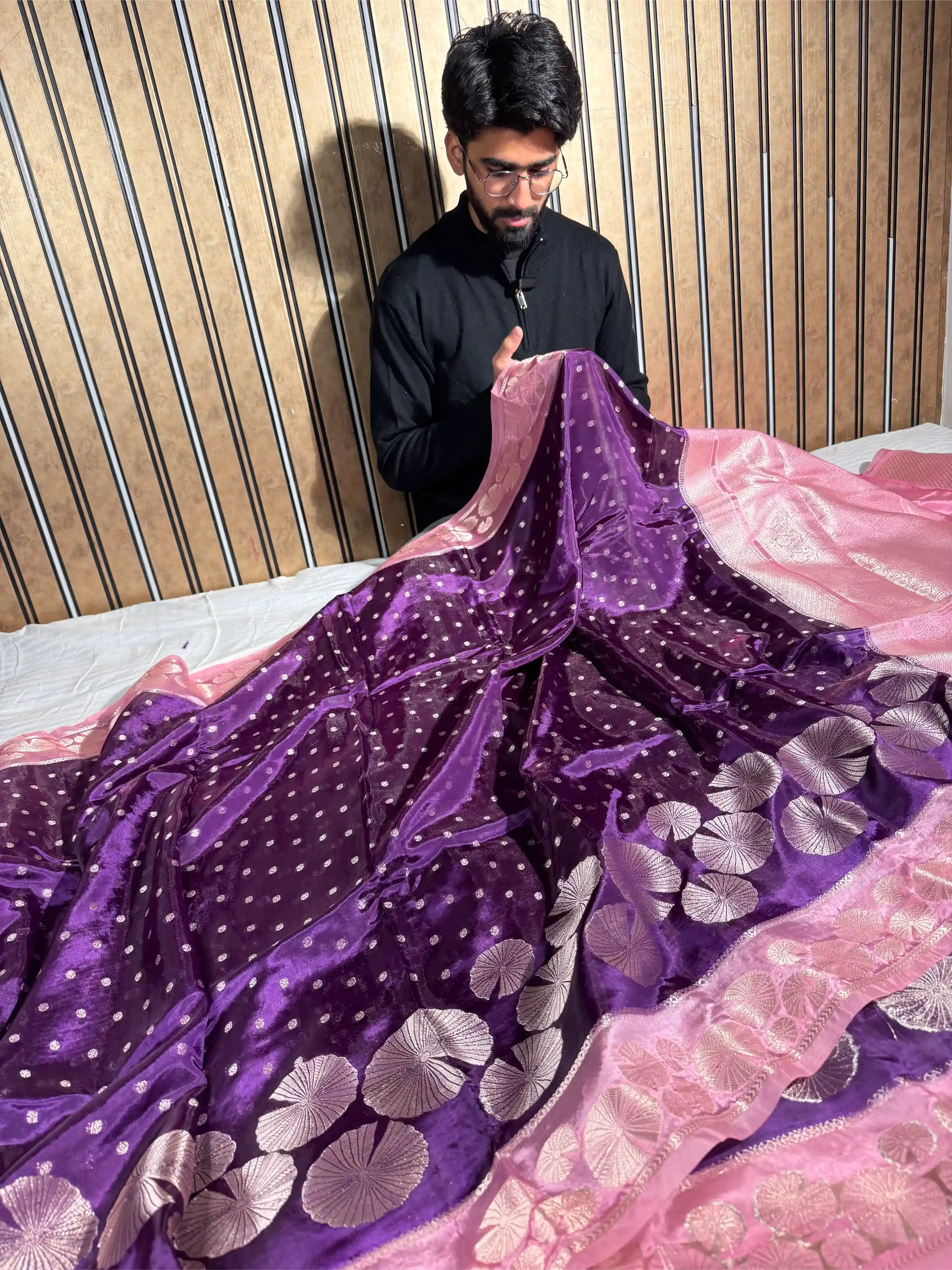 Bright Purple Banana Silk Contemporary Banarasi Saree