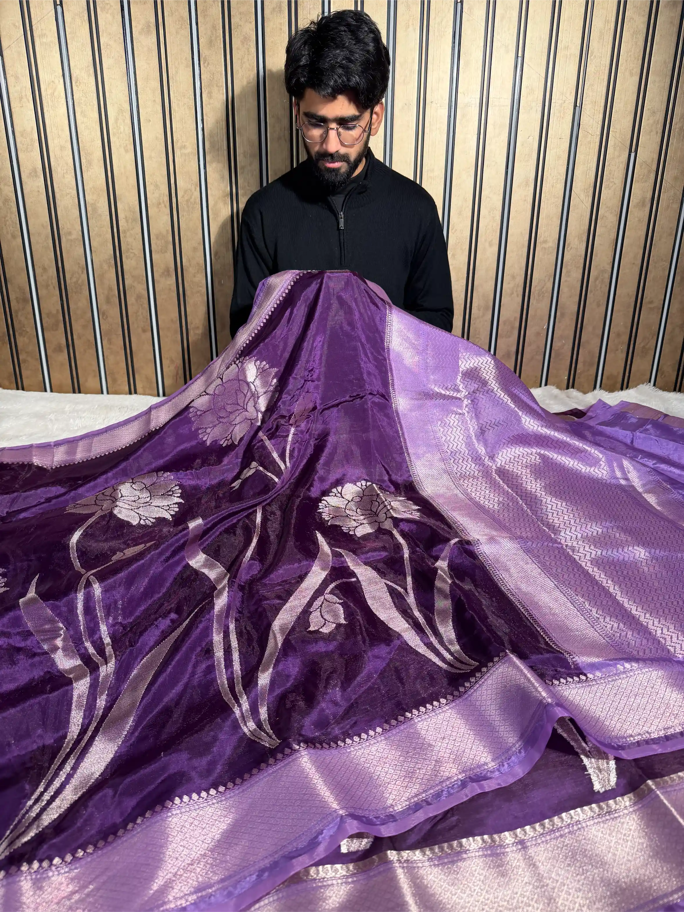 Bright Purple Banana Silk Heritage Weave Banarasi Saree