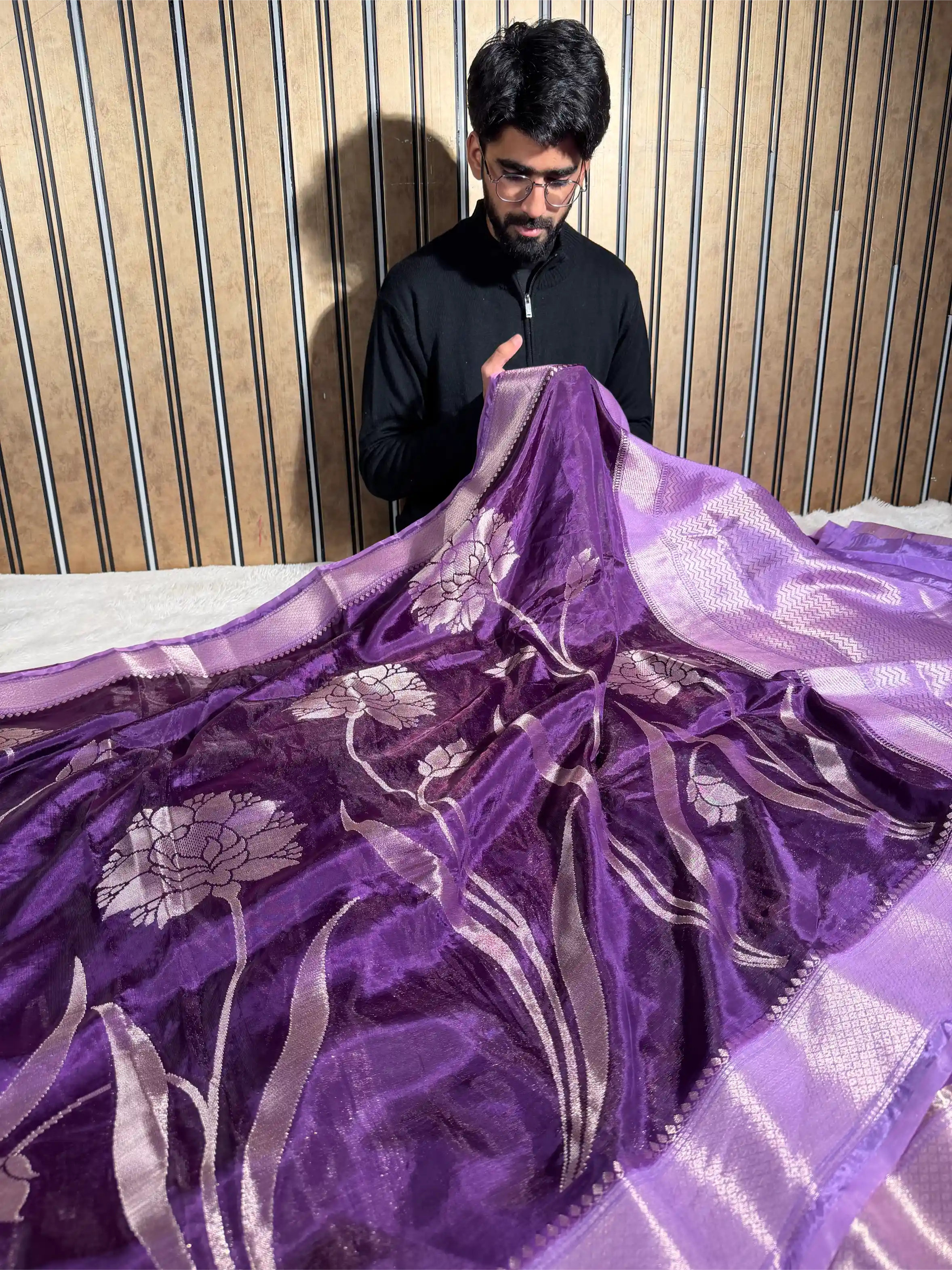 Bright Purple Banana Silk Heritage Weave Banarasi Saree