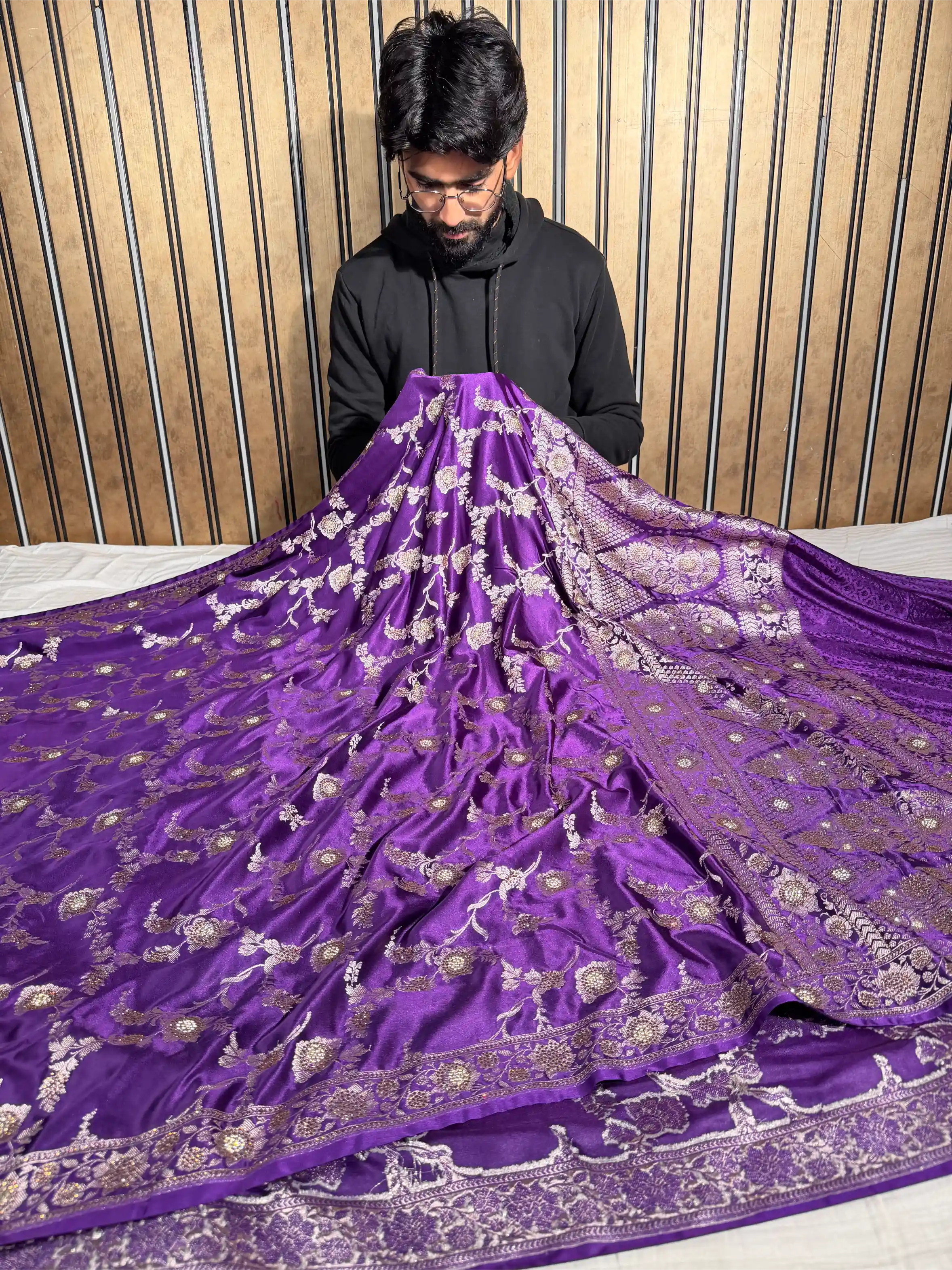 Bright Purple Eccentric Mashru Katan Silk Banarasi Saree