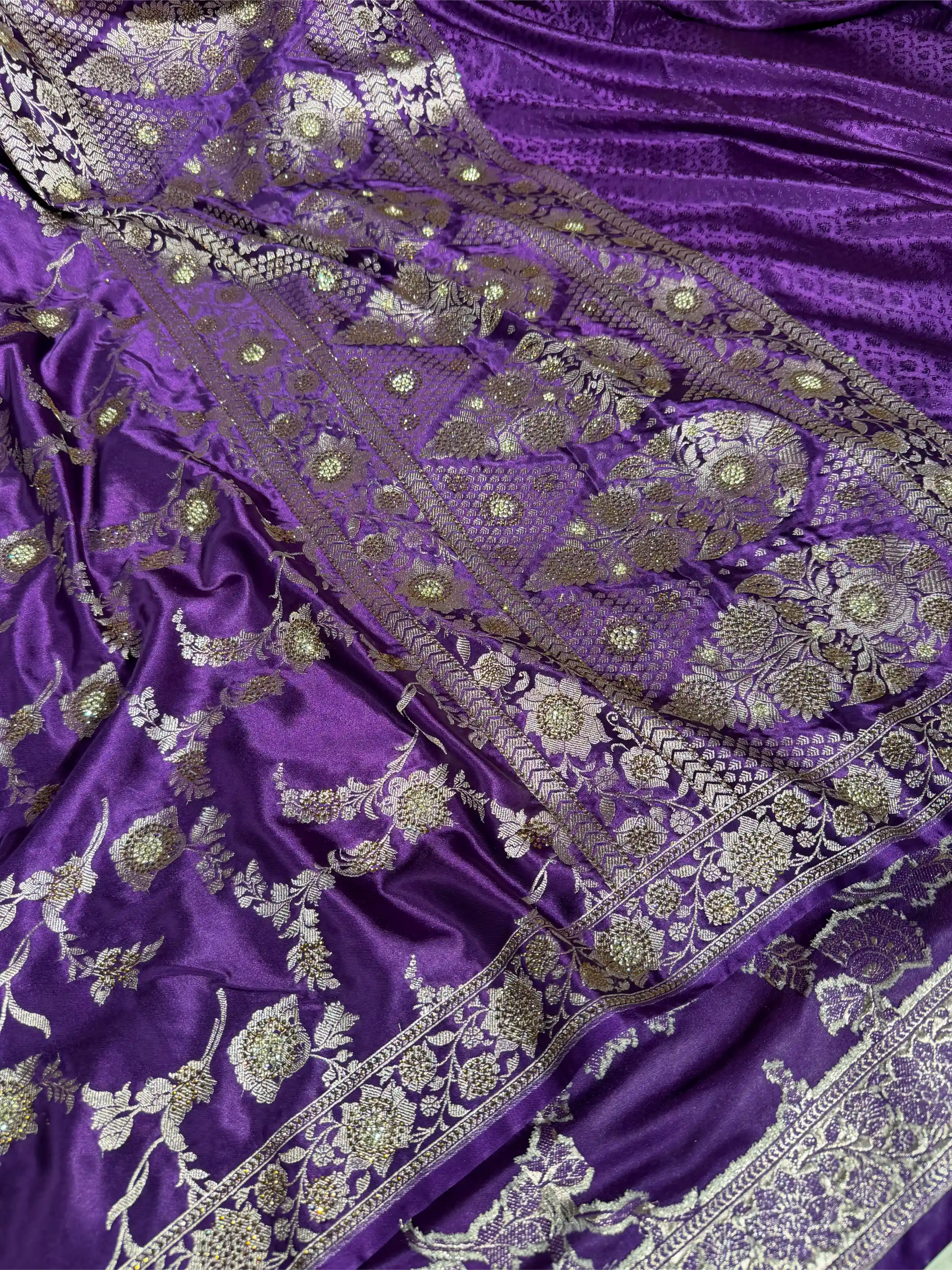 Bright Purple Eccentric Mashru Katan Silk Banarasi Saree