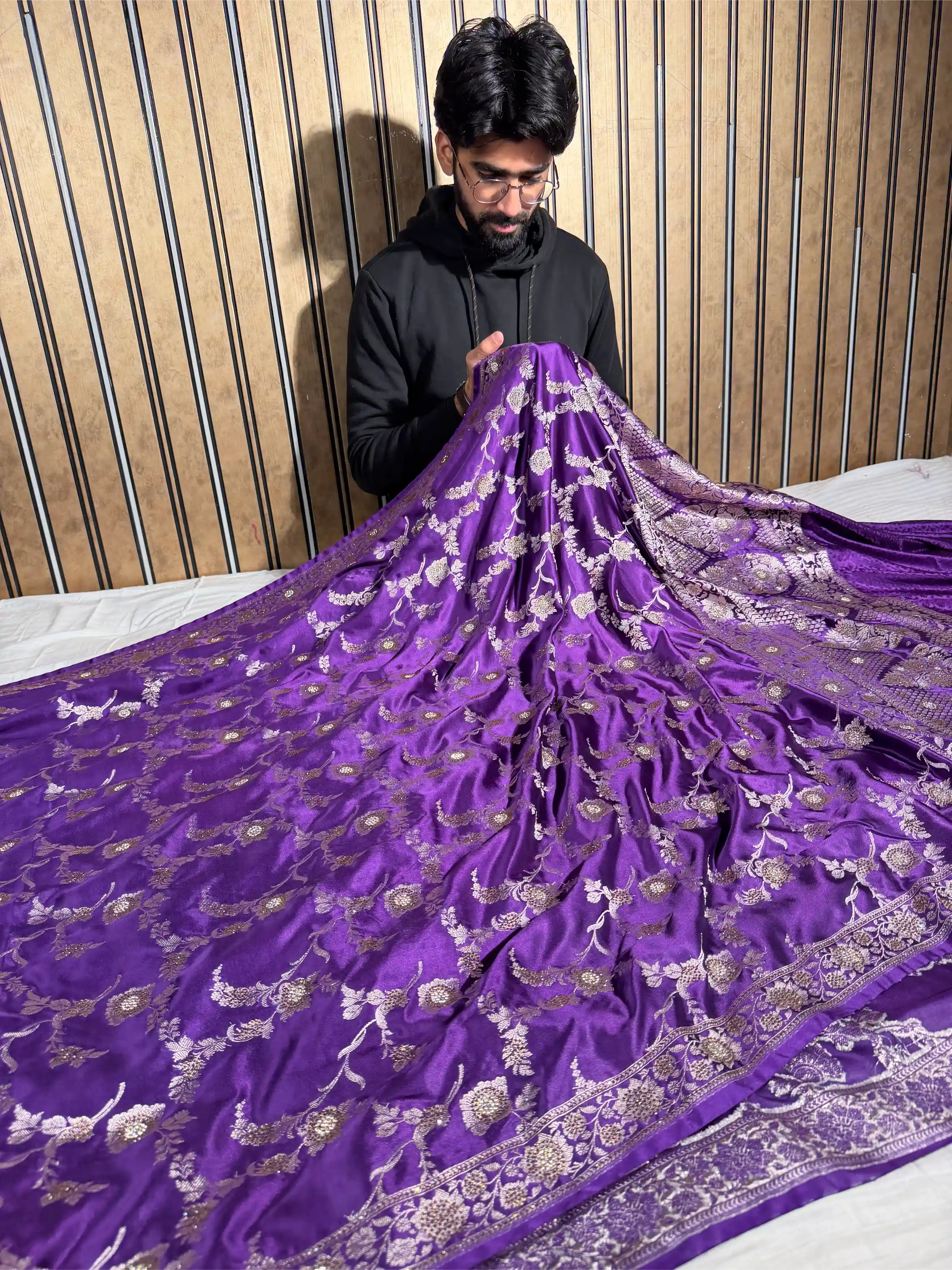 Bright Purple Eccentric Mashru Katan Silk Banarasi Saree