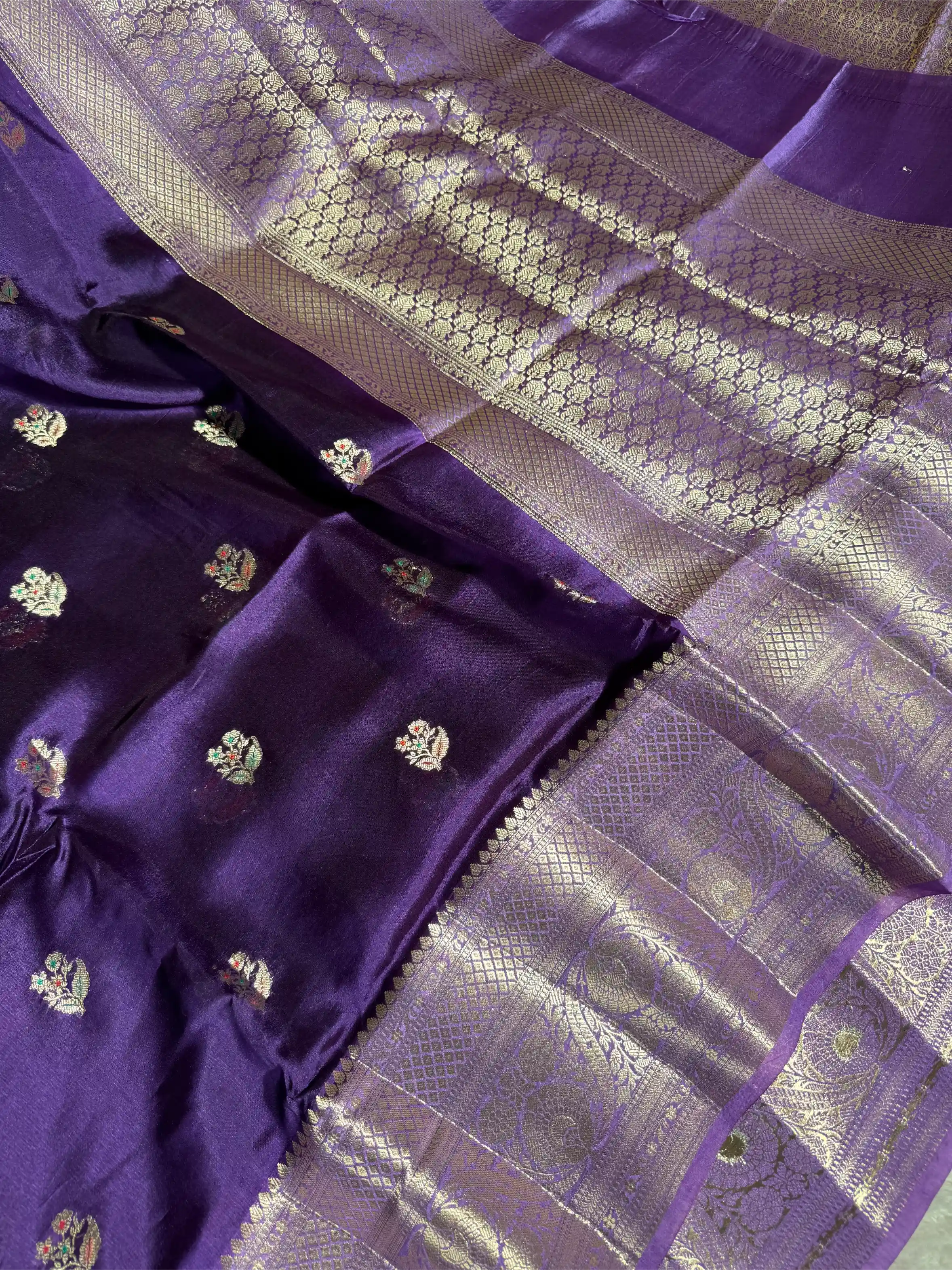 Bright Purple Mango Katan Silk Meenakari Buta Banarasi Saree