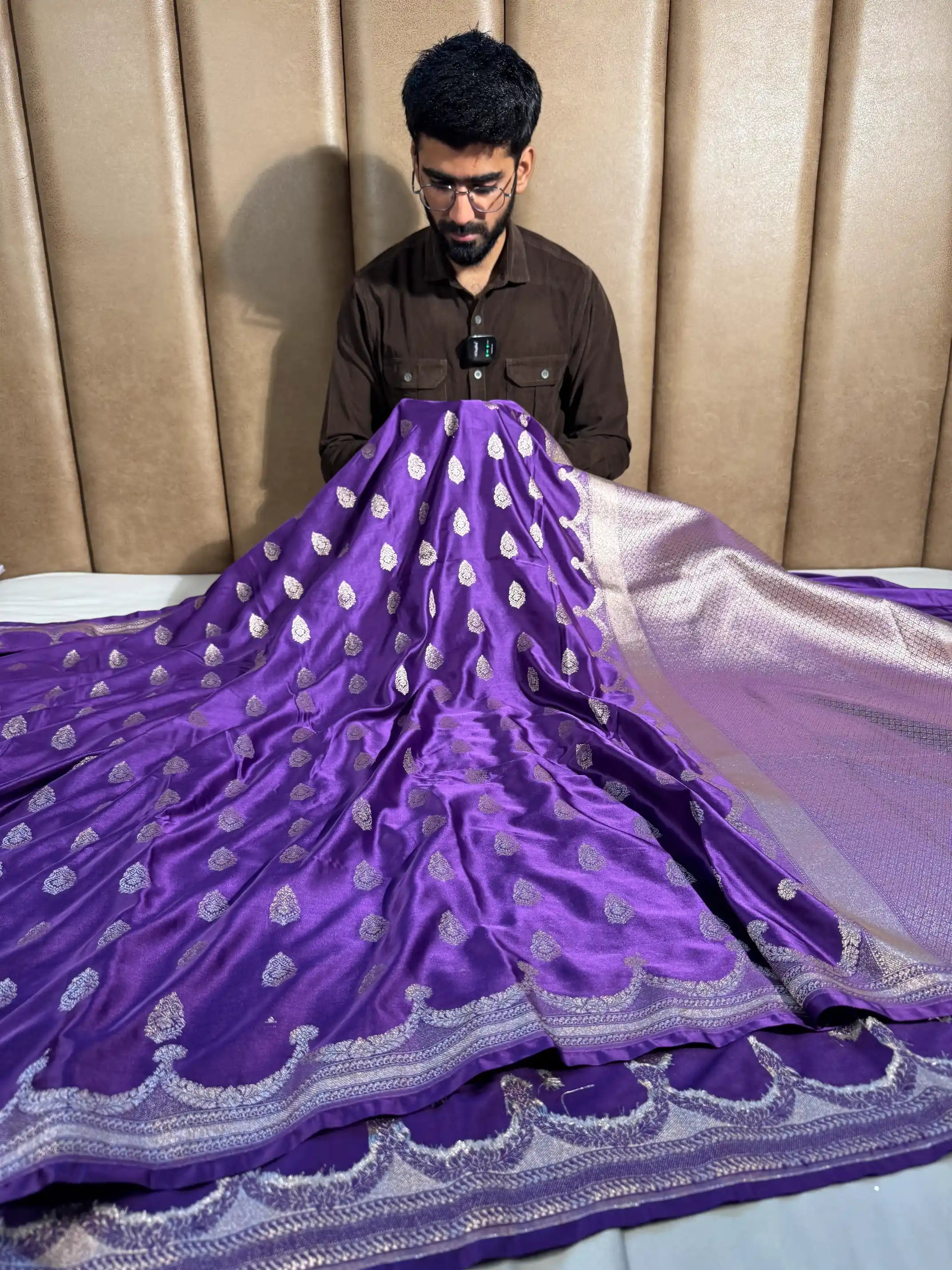Bright Purple Mashru Katan Silk Contemperory Banarasi Saree