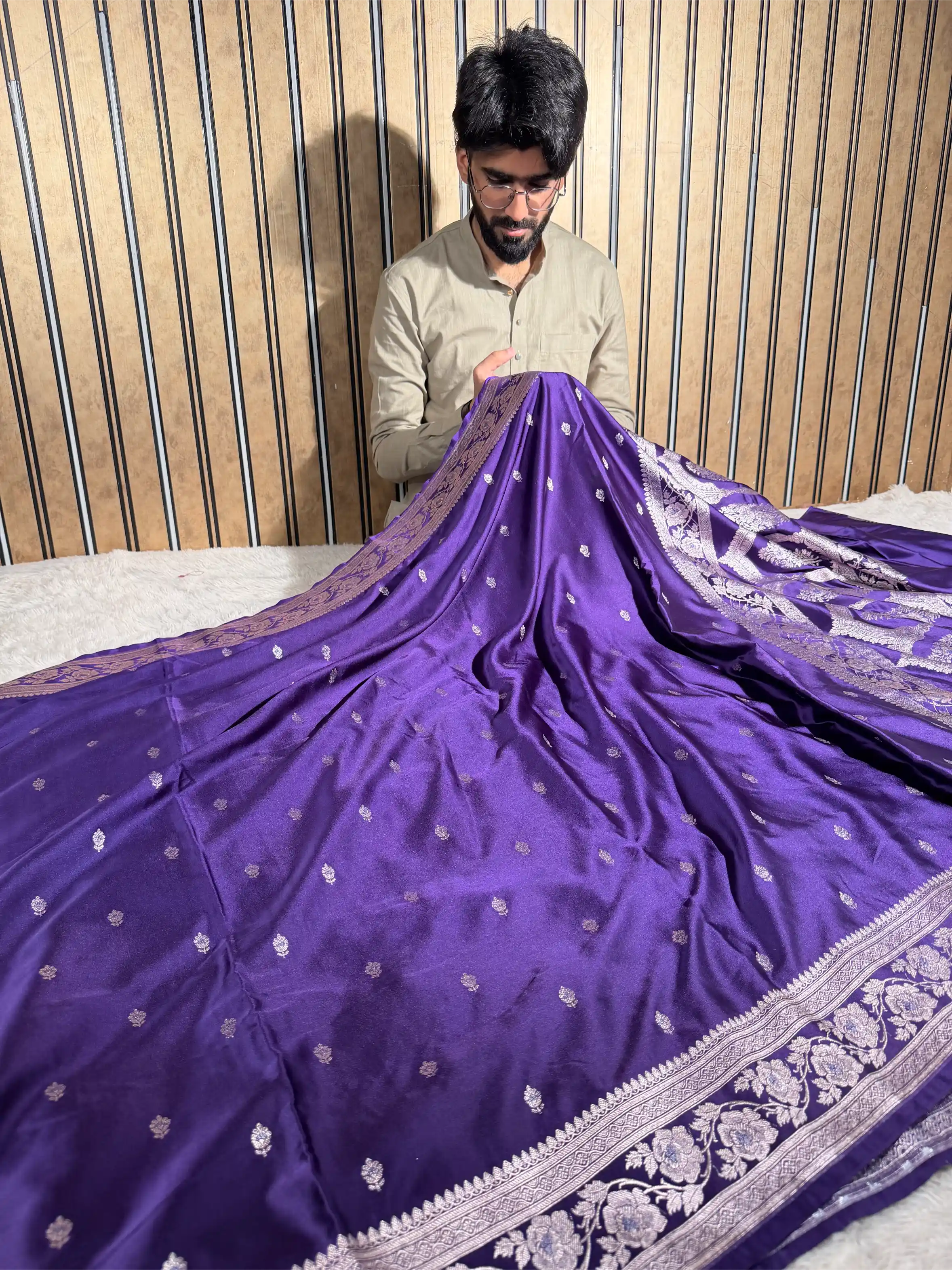 Bright Purple Mashru Katan Silk Eccentric Banarasi Saree
