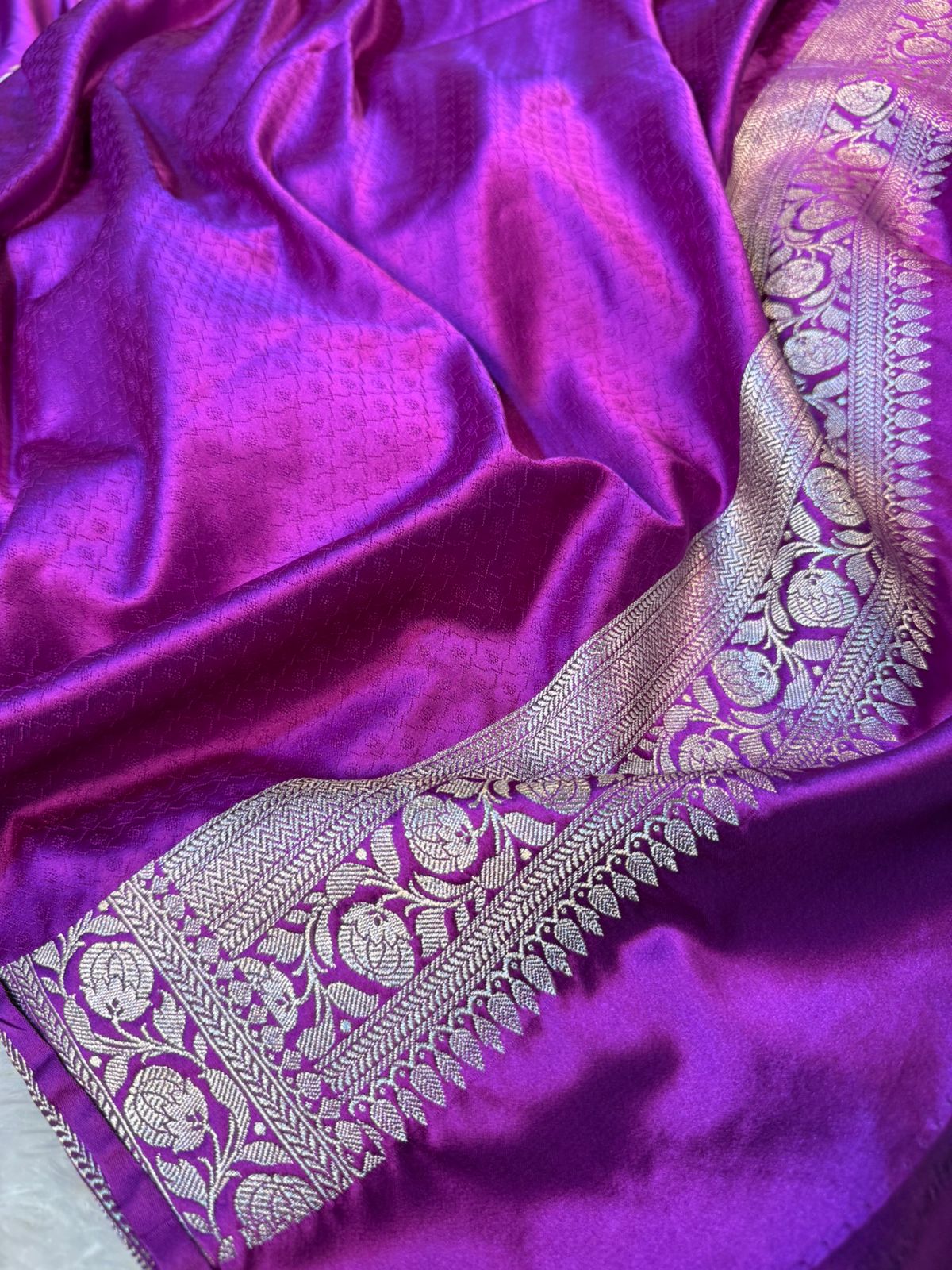 Bright Purple Mashru Katan Silk Intricate Meenakari Buta Weave Banarasi Saree