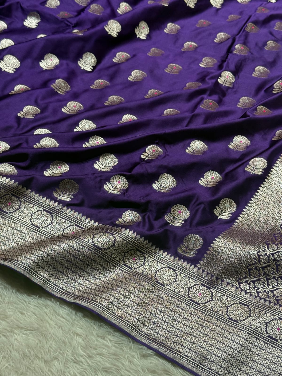 Bright Purple Mashru Katan Silk Meenakari Buta Banarasi Saree