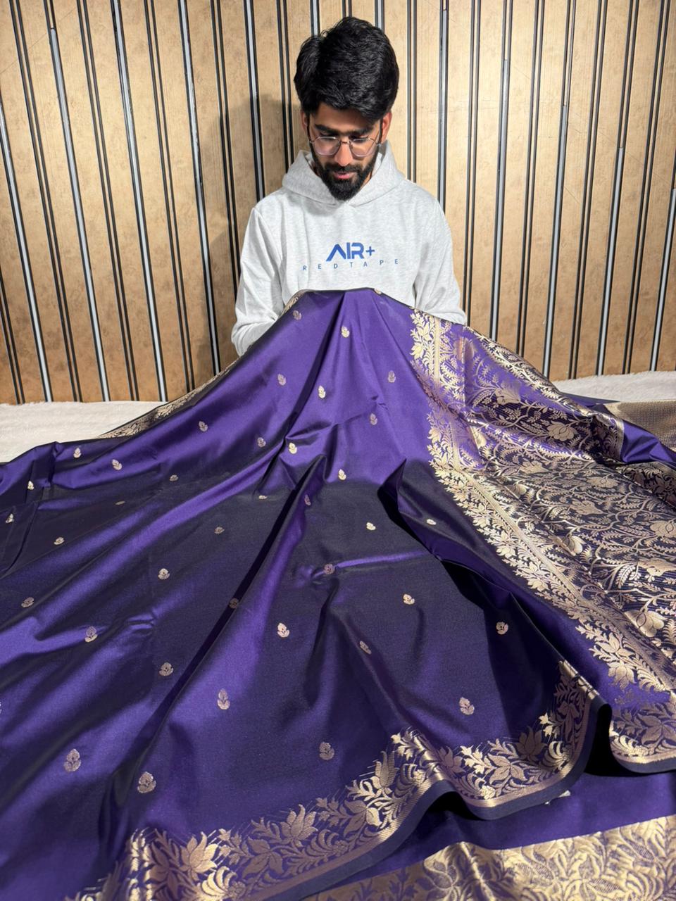 Bright Purple Semi Katan Silk Contemporary Weave Banarasi Saree