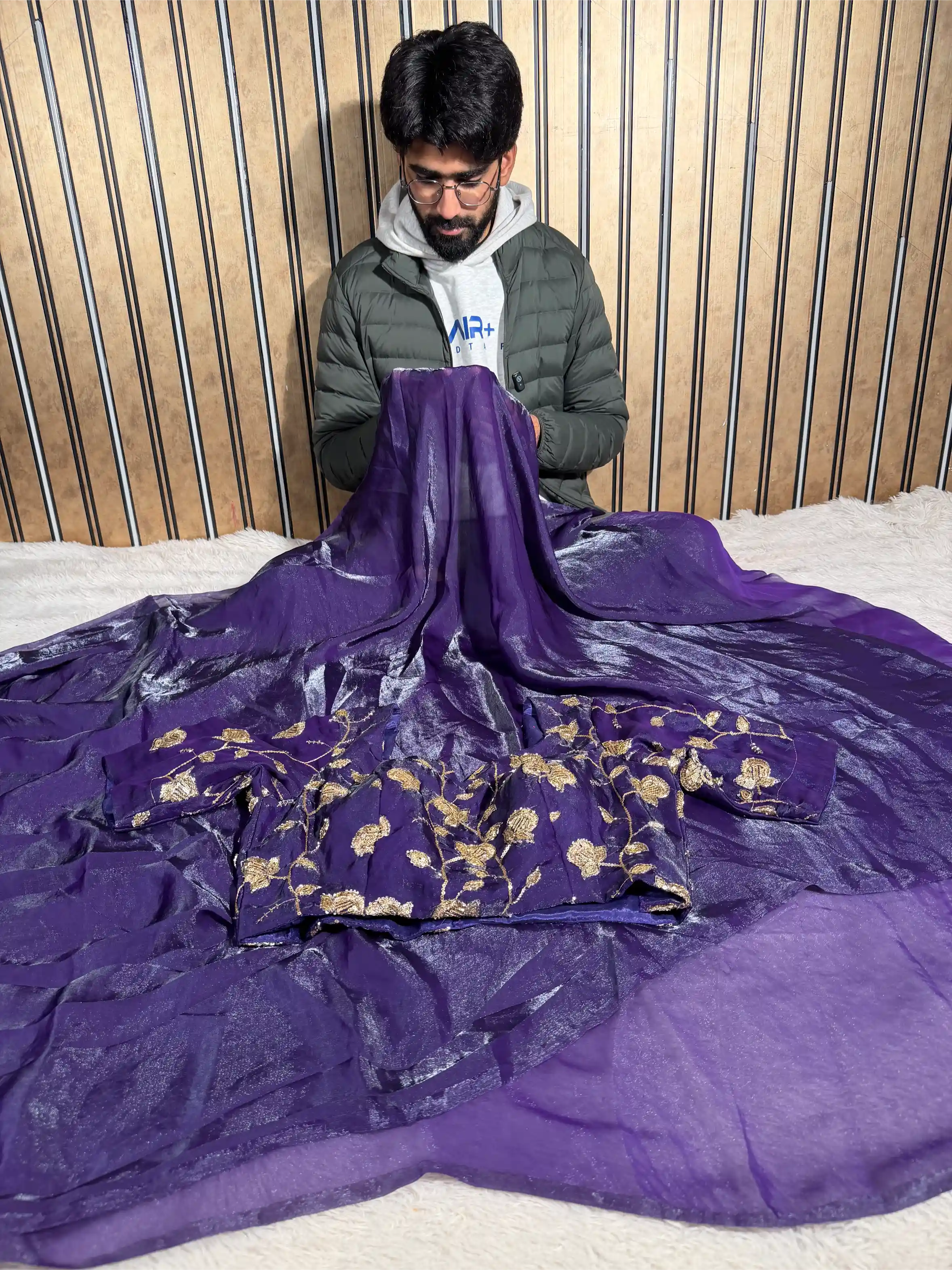 Bright Purple Shimmery Tissue Silk Designer Banarasi Saree