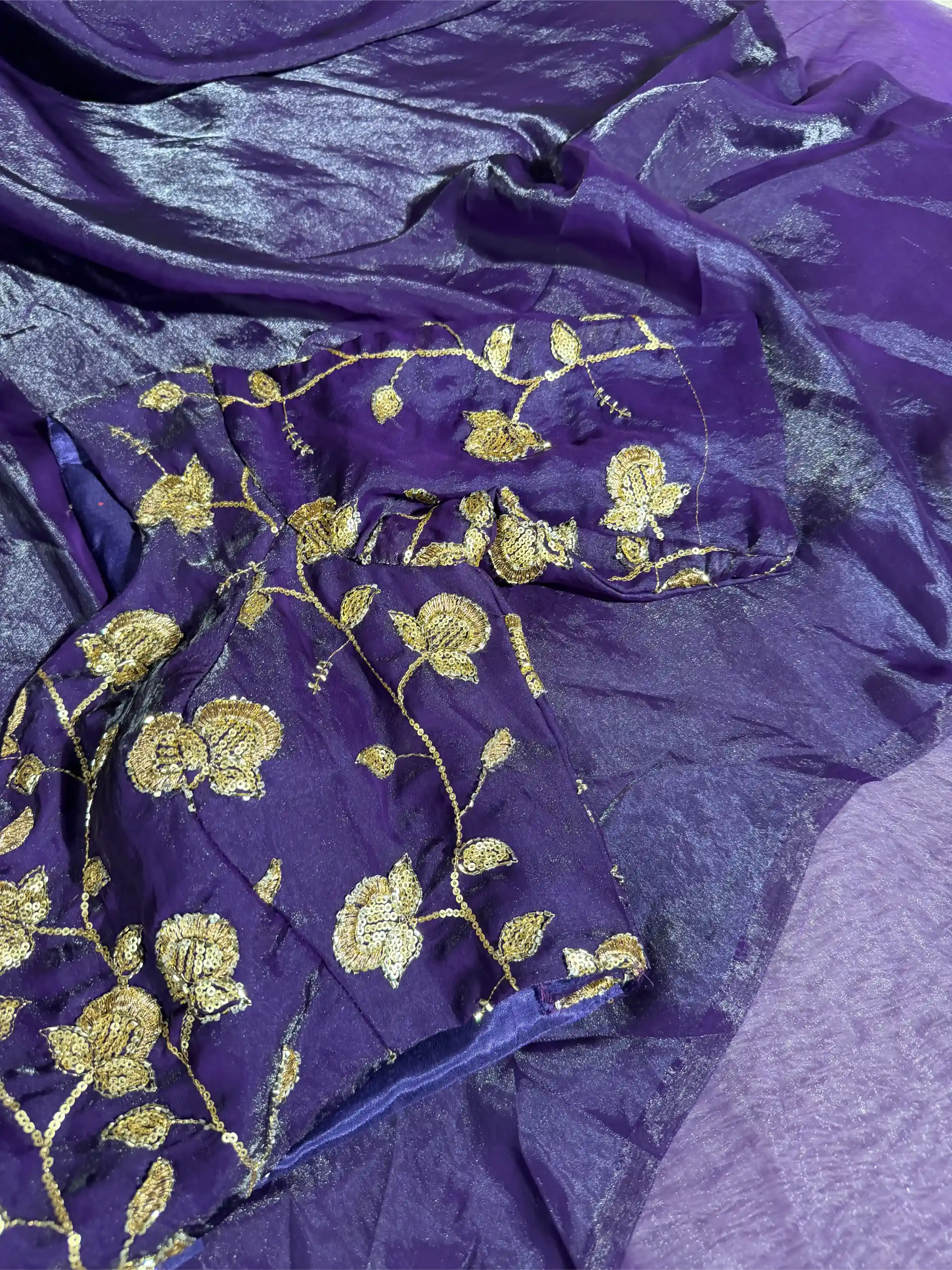Bright Purple Shimmery Tissue Silk Designer Banarasi Saree