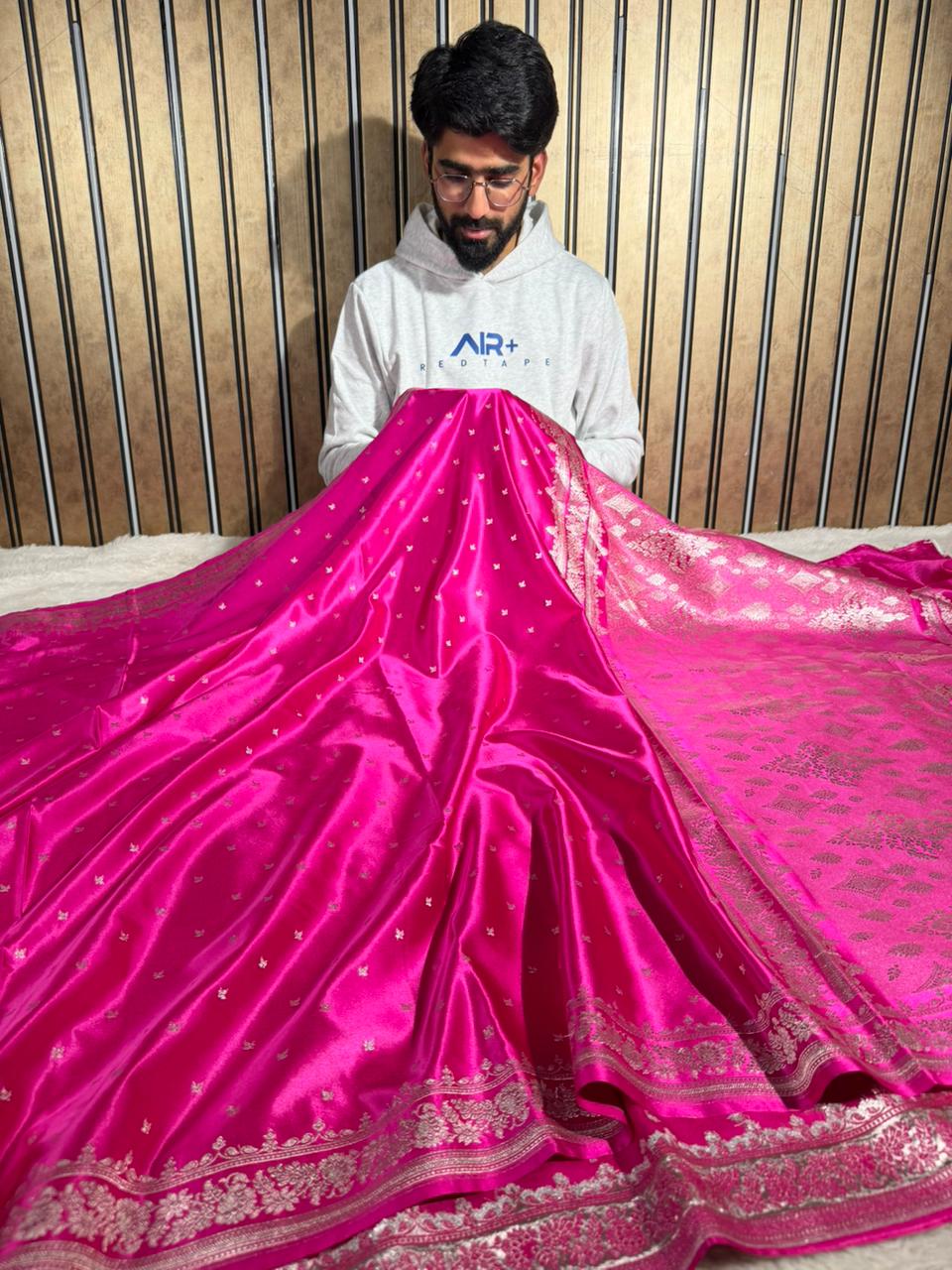 Bright Rani Pink Mashru Katan Silk Banarasi Saree