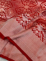 Bright Red Brocade Pure Katan Silk Saree