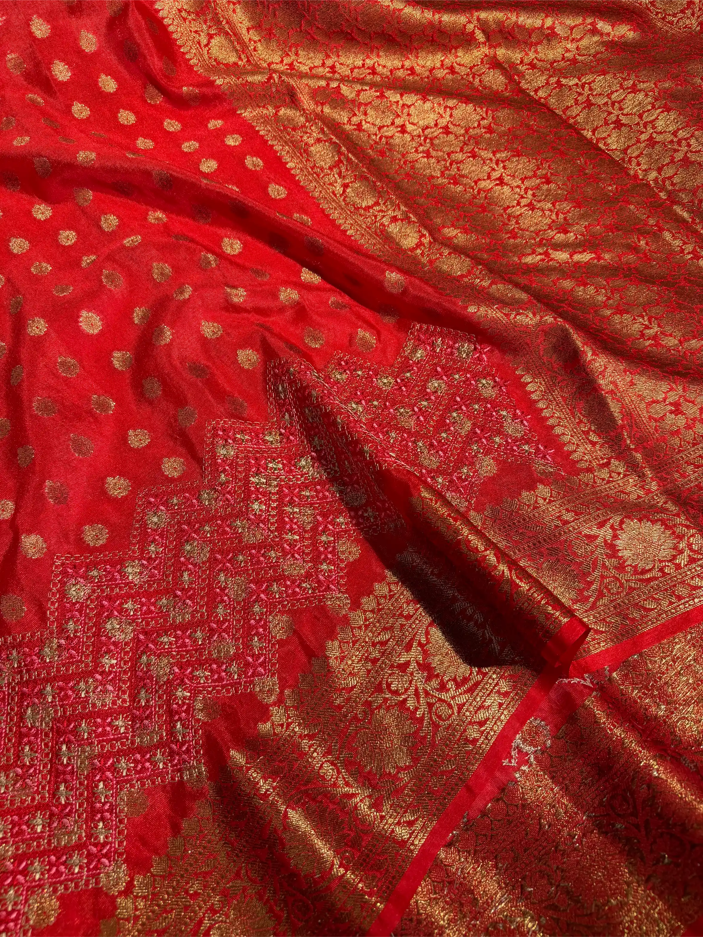Bright Red Georgette Silk Embroidered Exclusive Banarasi Saree
