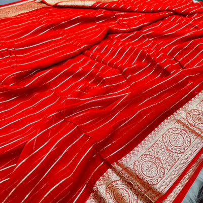 Bright Red Viscose Georgette Saree