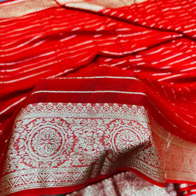 Bright Red Viscose Georgette Saree