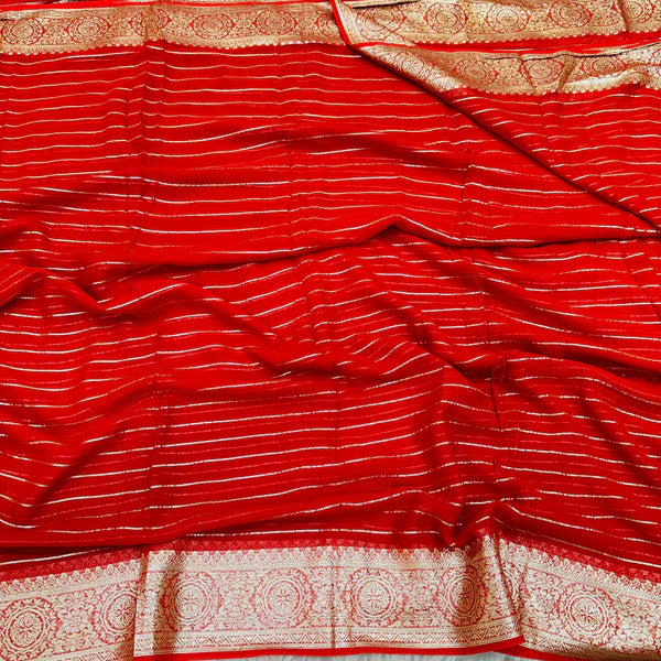 Bright Red Viscose Georgette Saree