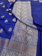 Bright Royal Blue Chinia Silk Banarasi Saree