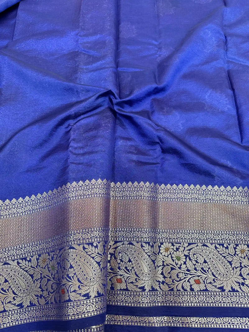 Bright Royal Blue Chinia Silk Banarasi Saree