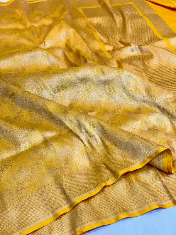 Bright Yellow Abstract Pure Katan Silk Saree