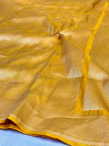 Bright Yellow Abstract Pure Katan Silk Saree