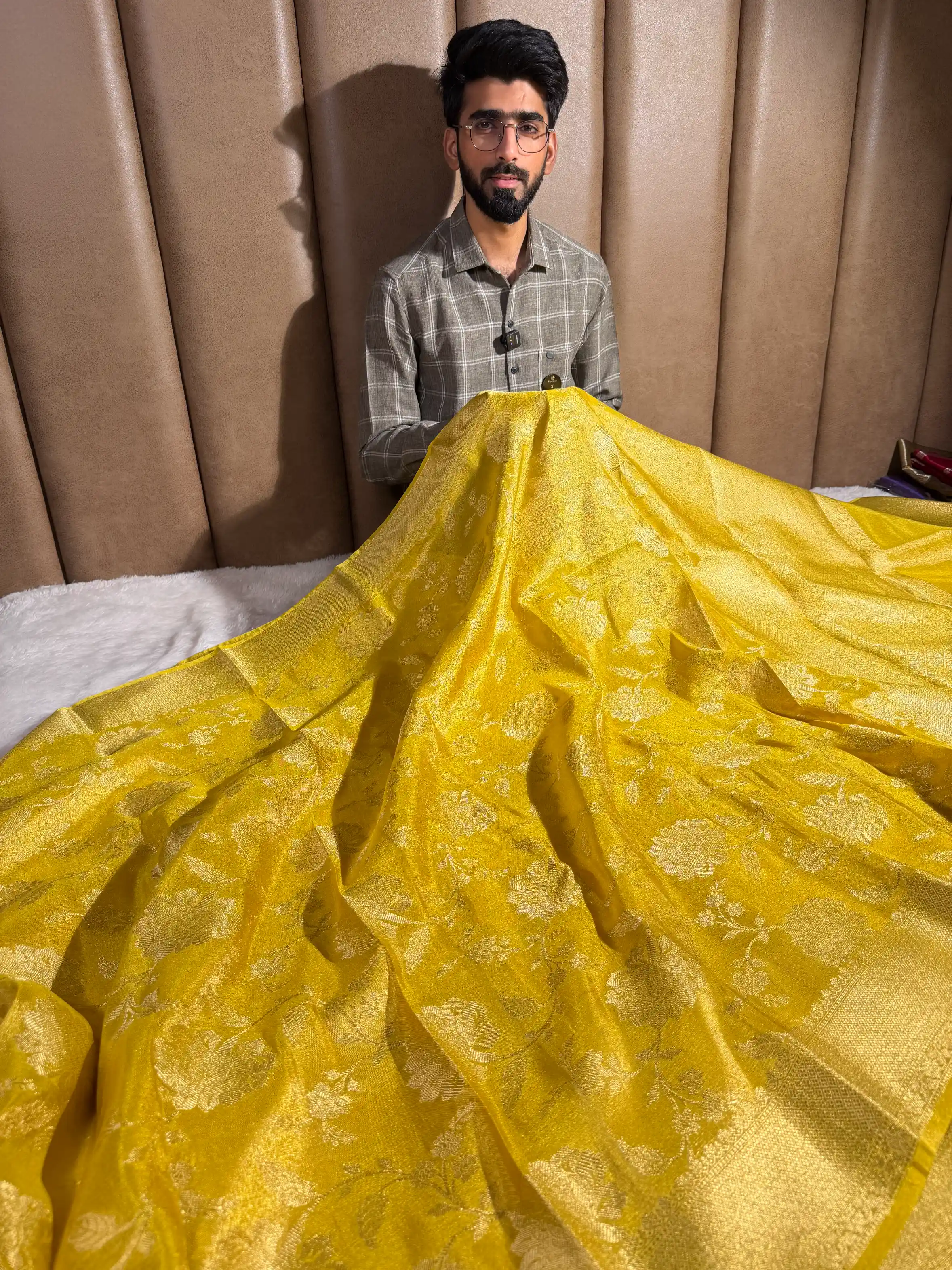 Bright Yellow Breathable Tissue Silk Banarasi Saree
