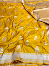 Bright Yellow Buta Weave Pure Katan Silk Saree